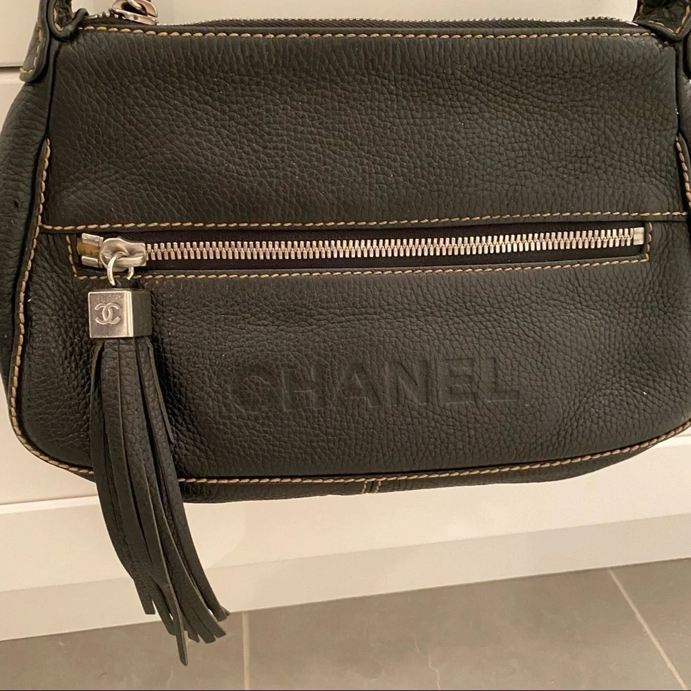 CHANEL Black Leather Fringe Handbag